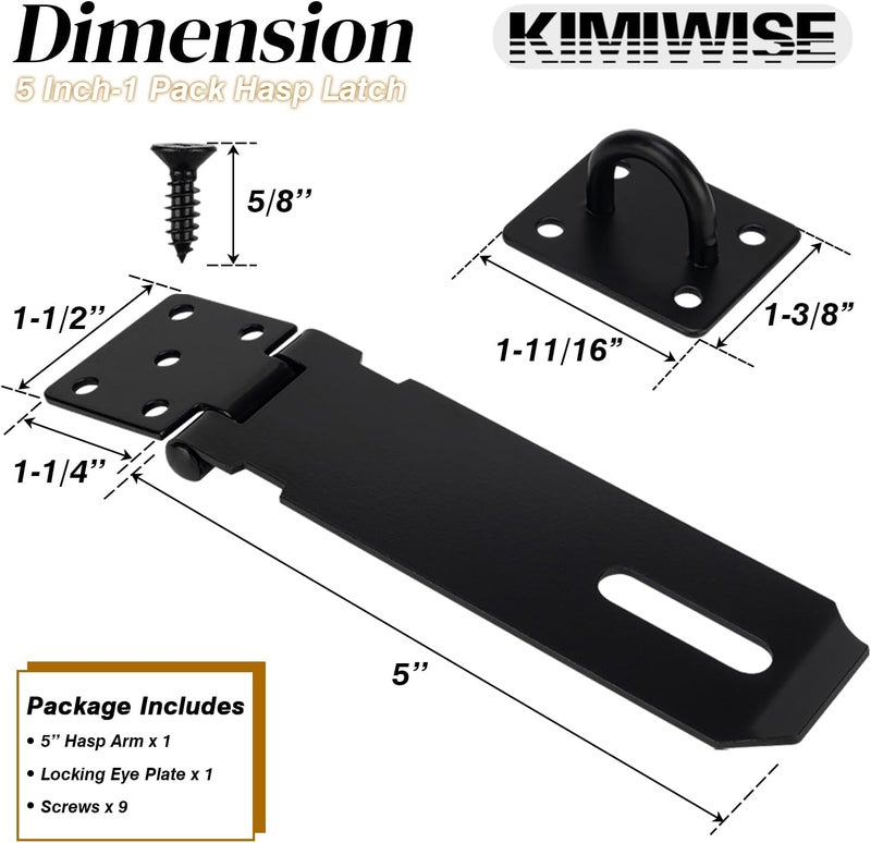 KIMIWISE 5 Inch Door Hasp Stainless Steel Hasp Latch, Heavy Duty Black Padlock for Fence Gates, Doors, and Cabinets, Brushed Surface Finish, 1 Pack - Image 2